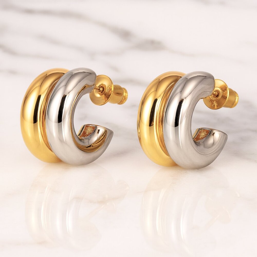 "Edison" REVOLVE Two Toned 18K Gold and Silver Hoops